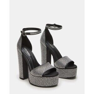 Steve Madden Glam Rhinestone Ankle Strap Crystal Platform Block Heel Sandal 9M